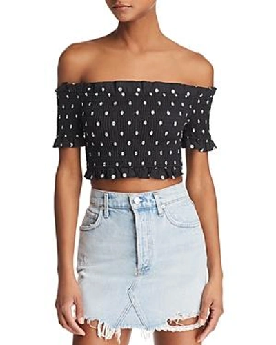 Shop The Fifth Label Fiesta Off-the-shoulder Top In Black With White Daisy