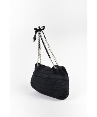 black purse with silver chain strap