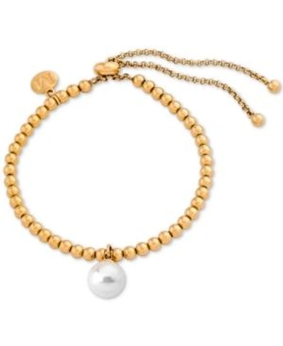 Shop Majorica Gold-tone Imitation Pearl Charm Beaded Slider Bracelet