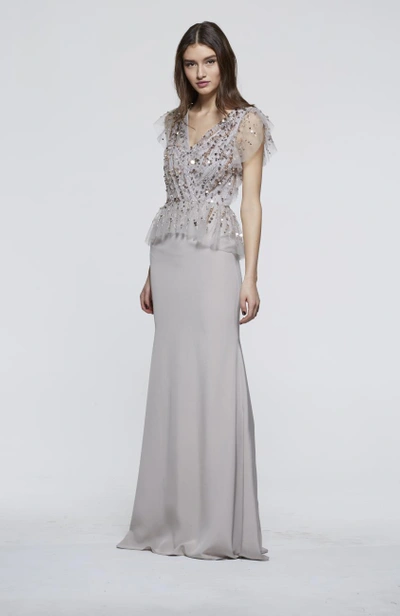Shop David Meister Fall 2018  Sleeveless Evening Gown In Champagne