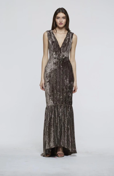 Shop David Meister Fall 2018  Sleeveless Evening Gown In Olive