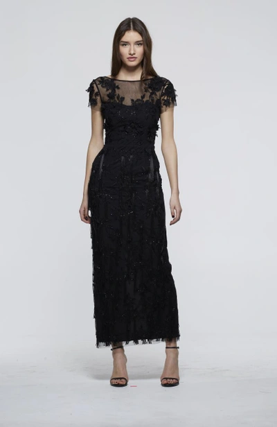 Shop David Meister Fall 2018  Short Sleeve Evening Gown In Black