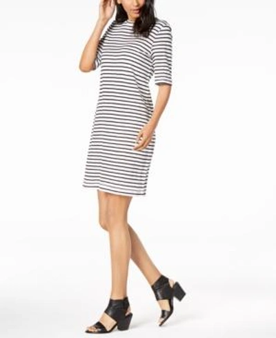 Shop Eileen Fisher Organic Linen Striped Dress, Regular And Petite In White/black