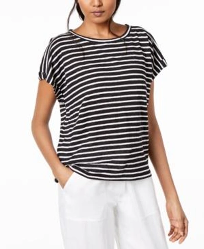 Shop Eileen Fisher Organic Linen Striped Top In Black/white