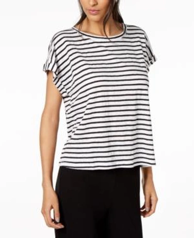 Shop Eileen Fisher Organic Linen Striped Top In White/black