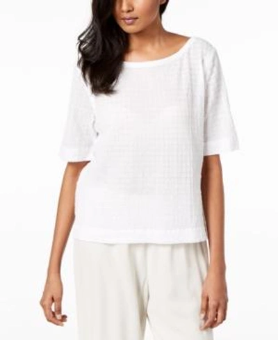 Shop Eileen Fisher Organic Cotton Elbow-sleeve Top In White