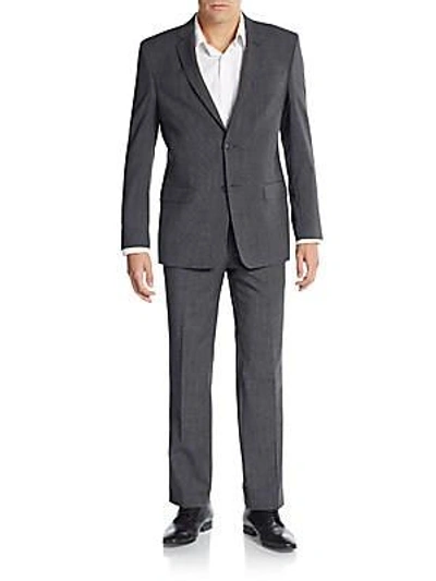 Shop Versace Regular-fit Melange Wool-blend Suit In Black - Grey
