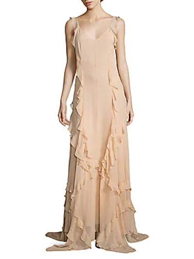 Shop Elizabeth And James Catherine Ruffle Silk Gown In Biscuit