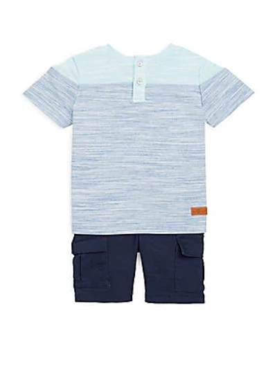 Shop 7 For All Mankind Baby Boy's Two-piece Crewneck Tee And Cargo Shorts Set In Heather-blue