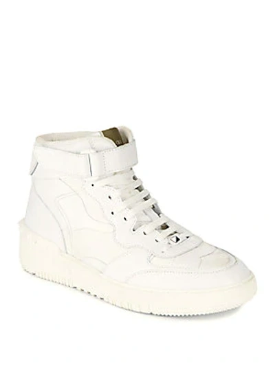 Shop Valentino Leather Mid Top Sneakers In Bianco