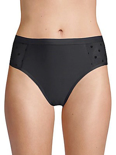 Shop Ella Moss Sheer Dotted High-waist Bikini Bottom In Black