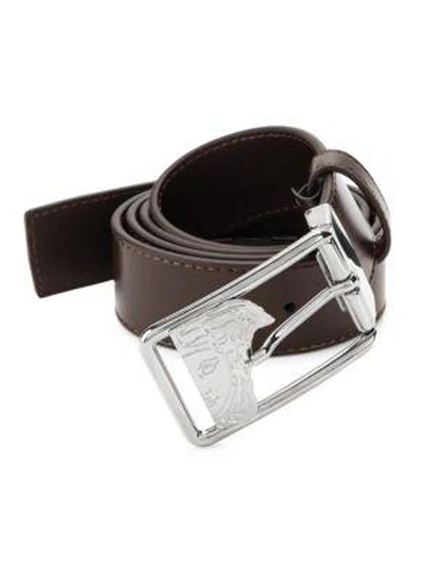 Shop Versace Medusa Leather Belt In Dark Brown