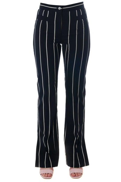 Shop Celine Cotton Blend Striped Trousers In Black-white