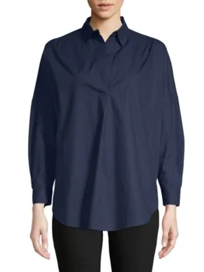 Shop French Connection Women's Rhodes Oversized Poplin Cotton Top In Indigo