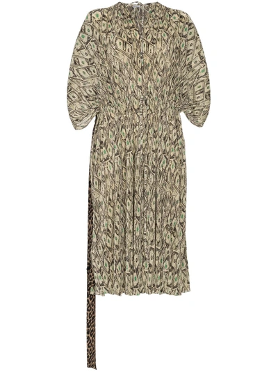 Shop Balenciaga Dollar Print Double Kaftan Silk Dress - Neutrals