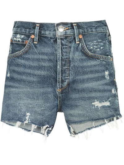 Shop Agolde Jaden Distressed Denim Shorts - Blue