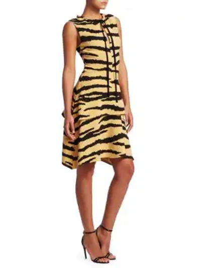 Shop Proenza Schouler Women's Tiger-print Tiered Drawstring Dress In Tan Black Tiger