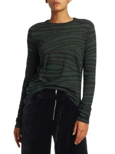 Shop Proenza Schouler Long-sleeve Printed Tissue Jersey Tee In Dark Green Black Tiger