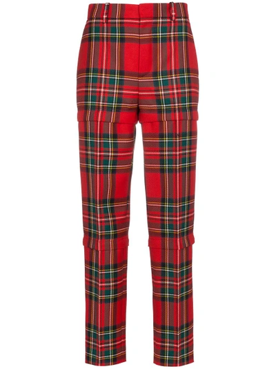 Shop Balenciaga Red Wool Tartan Trousers