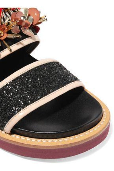 Shop Marni Embellished Suede Sandals In Black