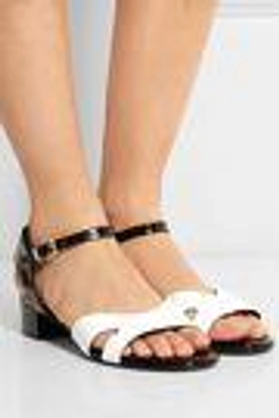 Shop Robert Clergerie Woman Sascou Leather And Patent-leather Sandals White