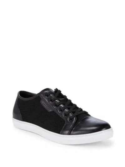 Shop Kenneth Cole Design Leather Woven Sneakers In Black
