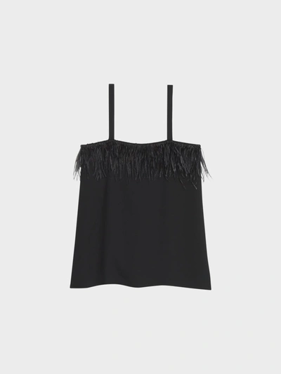 Shop Donna Karan Feather Trim Camisole In Black