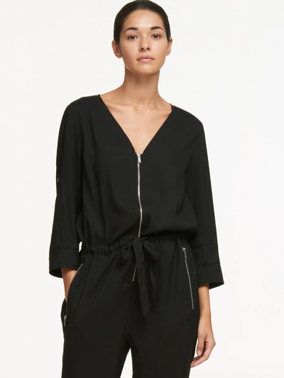 Shop Donna Karan V-neck Jumpsuit With Drawstring Waist In Black