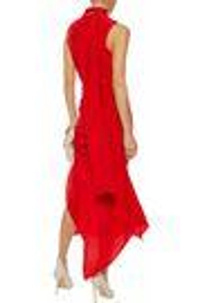 Shop Solace London Woman Palmira Cutout Ruched Silk Crepe De Chine Midi Dress Red