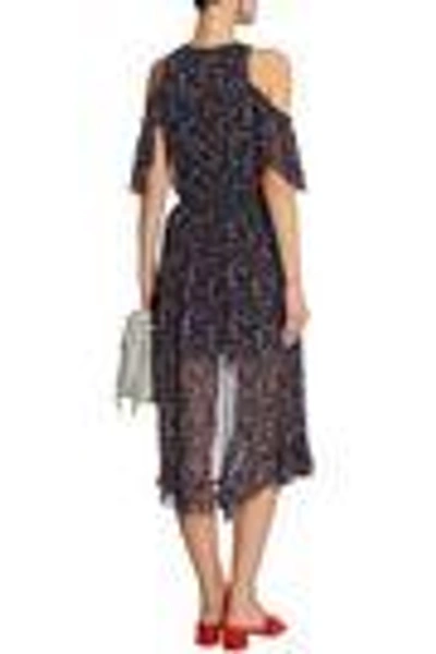 Shop Joie Cold-shoulder Printed Silk-georgette Dress In Navy