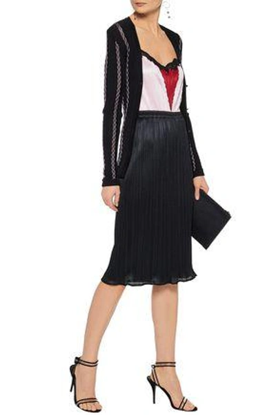 Shop Versace Woman Embroidered Ribbed Wool-blend Cardigan Black