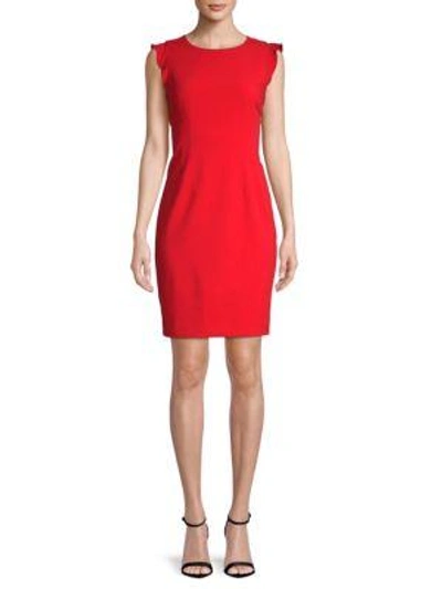 Shop Tahari Stefana Cap-sleeve Sheath Dress In Glossy Red