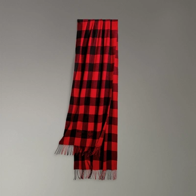 Shop Burberry Oversized Gingham Cashmere Wool Scarf In Bright Red