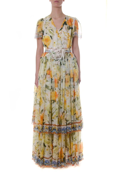 Shop Dolce & Gabbana Multicolor Silk Floral Printed Dress