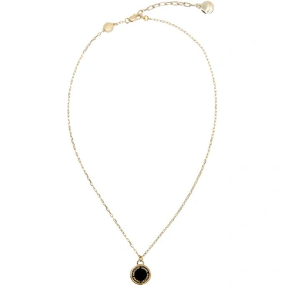 Shop Marc Jacobs Gold Logo Disc Pendant Necklace In 062 Blk/oro