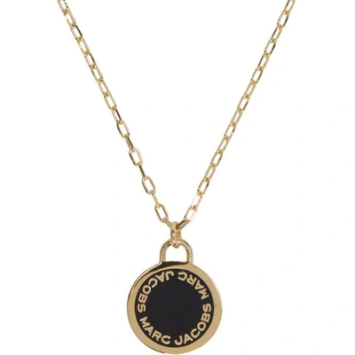 Shop Marc Jacobs Gold Logo Disc Pendant Necklace In 062 Blk/oro