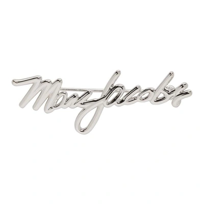 Shop Marc Jacobs Silver Signature Logo Brooch In 040 Silver