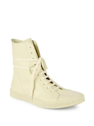 Shop Rick Owens Lace-up Leather High-top Sneakers In White