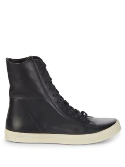 Shop Rick Owens Lace-up Leather High-top Sneakers In White
