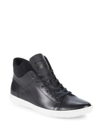 Shop Kenneth Cole Lace-up Leather High-top Sneakers In Black
