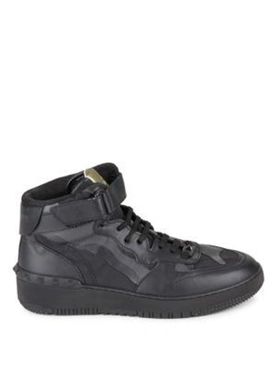 Shop Valentino Leather Mid Top Sneakers In Army Green