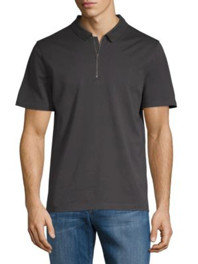Shop Vince Zip Short-sleeve Cotton Polo In Stormy Sul