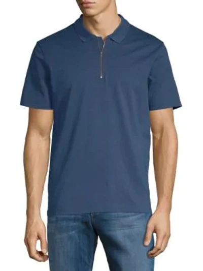 Shop Vince Zip Short-sleeve Cotton Polo In Stormy Sul