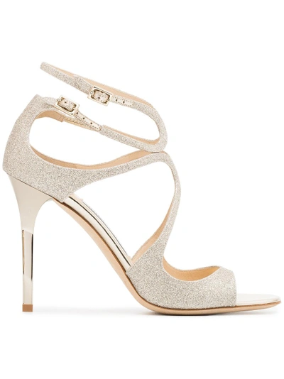 Shop Jimmy Choo Metallic Lang 100 Glitter Leather Sandals