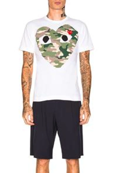 Comme Des Garçons Play Camouflage Heart-print Cotton T-shirt In White