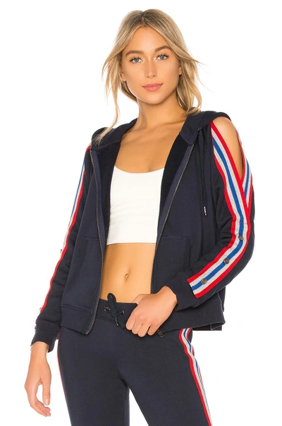 Shop Pam & Gela Cold Shoulder Hoodie With Sport Stripes In Navy