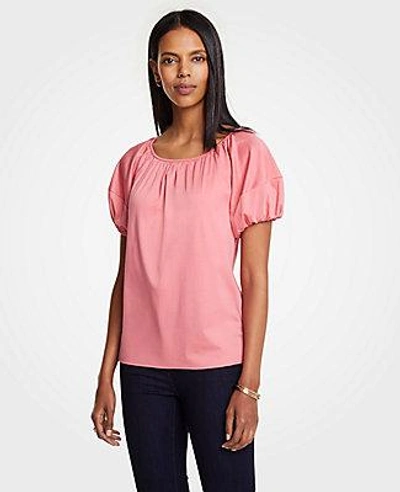 Shop Ann Taylor Petite Bubble Sleeve Top In Sweet Guava