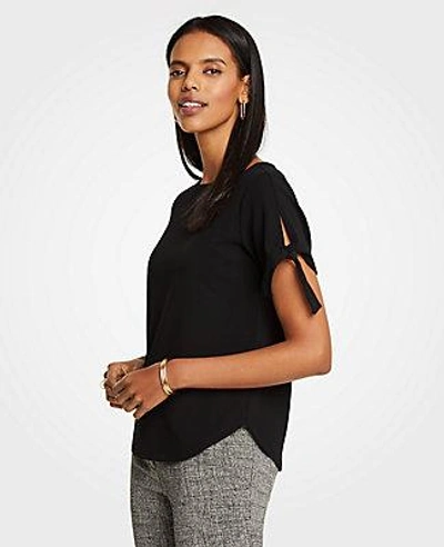 Shop Ann Taylor Petite Tie Sleeve Top In Black