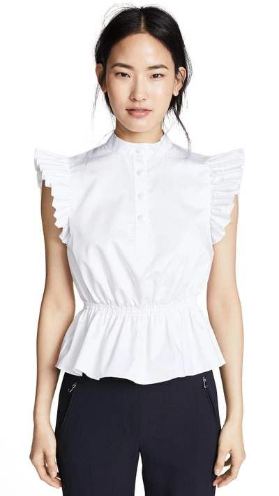 Shop Adam Lippes Ruffle Sleeve Top With Placket In White