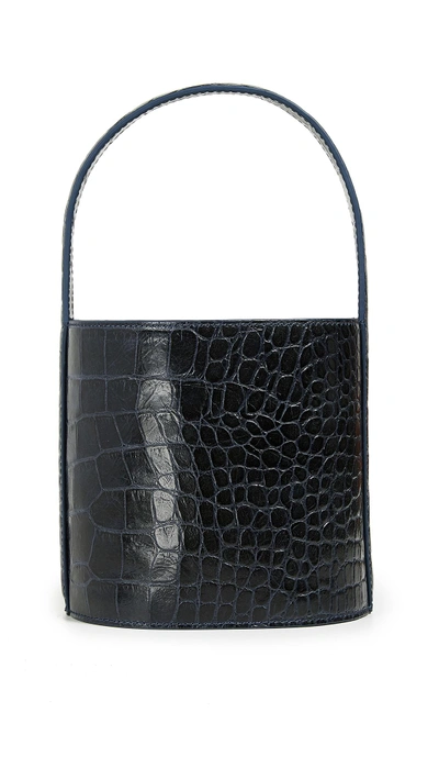 Shop Staud Bissett Bag In Navy Crocodile